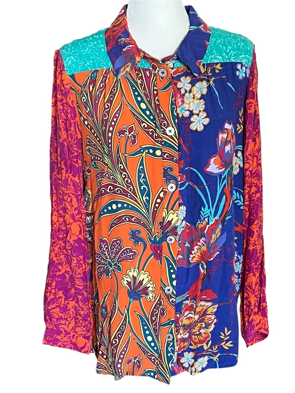 Soft Surroundings Hermosa Tunic Blouse Mixed Floral Print Embroidery